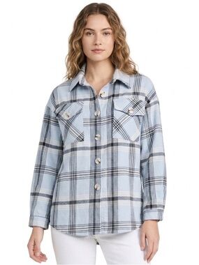Froccella Boyfriend Cotton Shirt in Light Blue/Black Plaid  Size Medium/Large